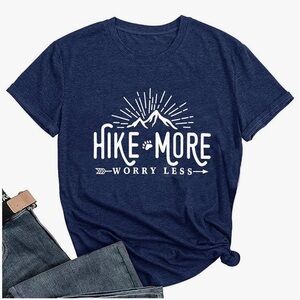 Hike More Worry Less Shirts for Women Hiking Shirt Funny
Letter Print Tshirt